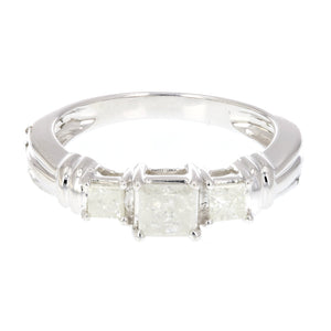 1 cttw Princess Cut Diamond 3 Stone Engagement Ring 14K White Gold Size 7