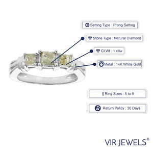 1 cttw Princess Cut Diamond 3 Stone Engagement Ring 14K White Gold Size 7