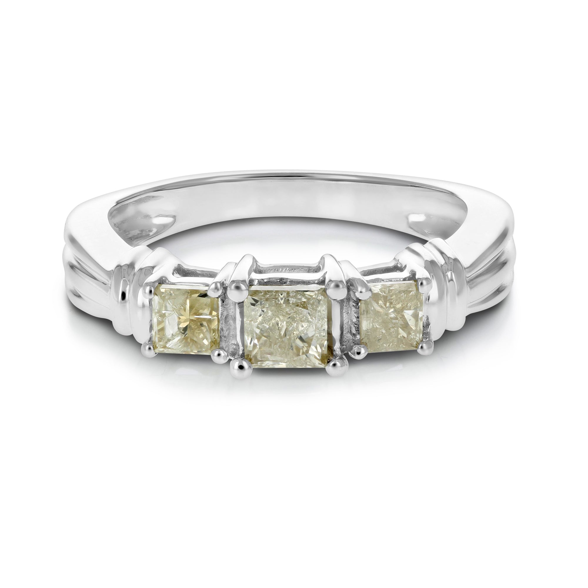 1 cttw Princess Cut Diamond 3 Stone Engagement Ring 14K White Gold Size 7