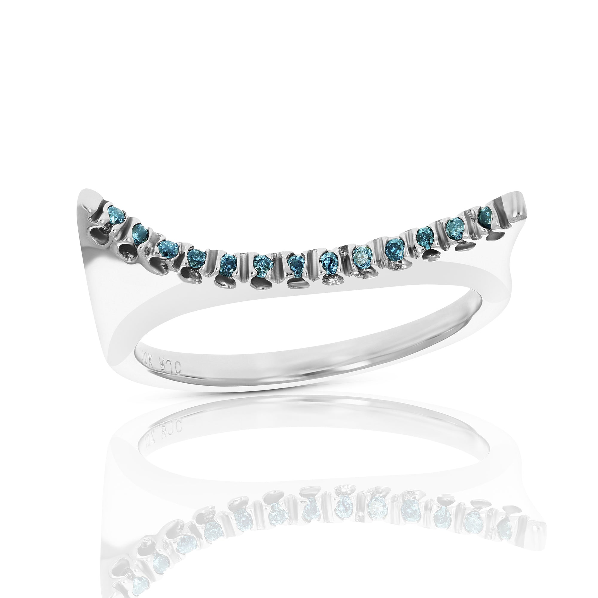 1/12 cttw Blue Diamond Wedding Band 10K White Gold Round Bridal Ring Size 7