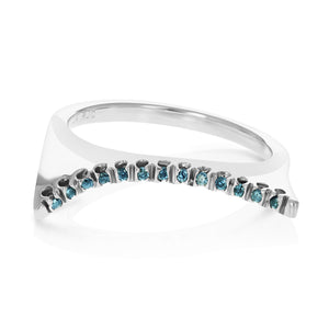 1/12 cttw Blue Diamond Wedding Band 10K White Gold Round Bridal Ring Size 7