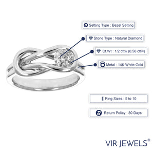 1/2 cttw Diamond Knot Ring 14K White Gold Solitaire Engagement Bridal Size 7