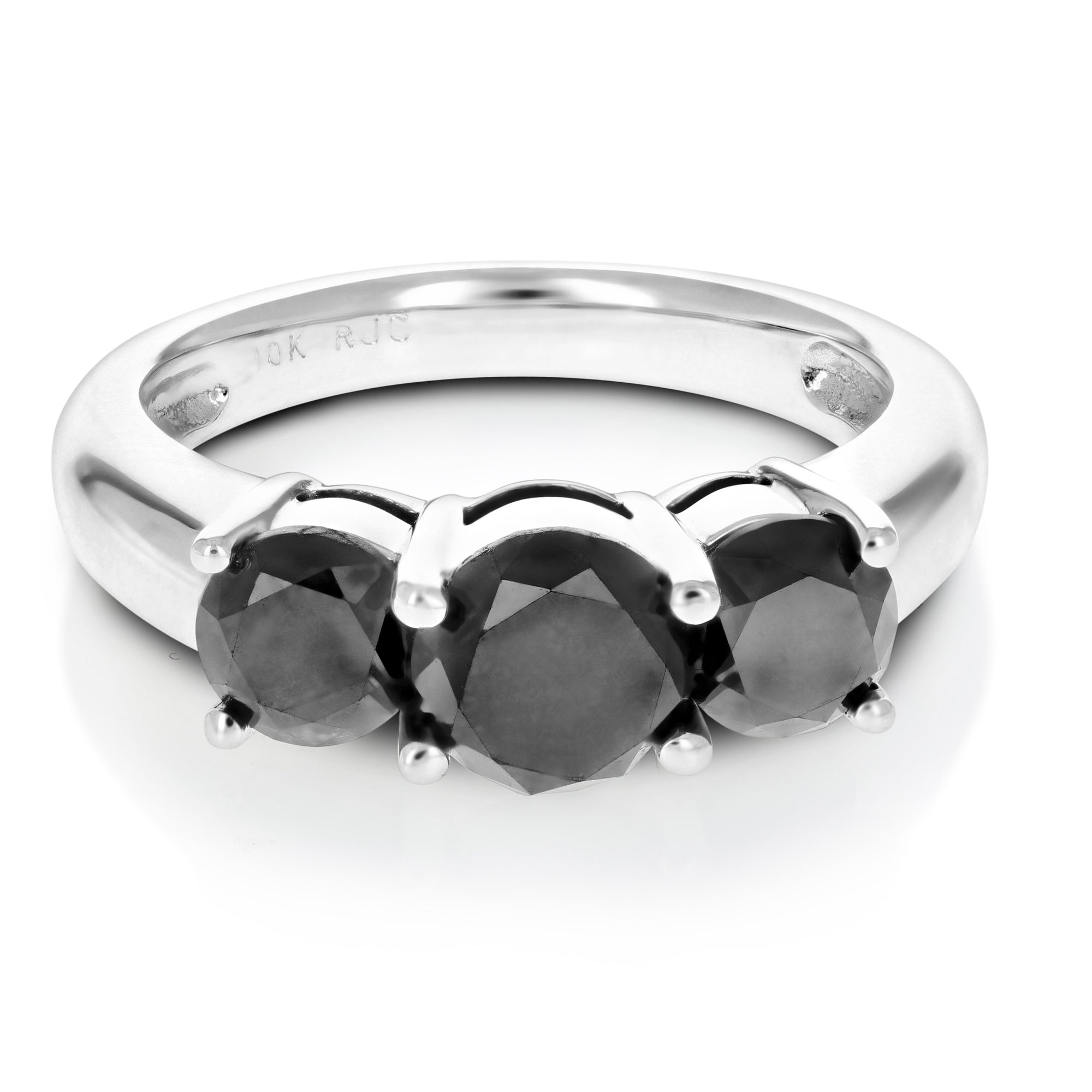 3 cttw 3 Stone Black Diamond Engagement Ring 10K White Gold Wedding Size 7