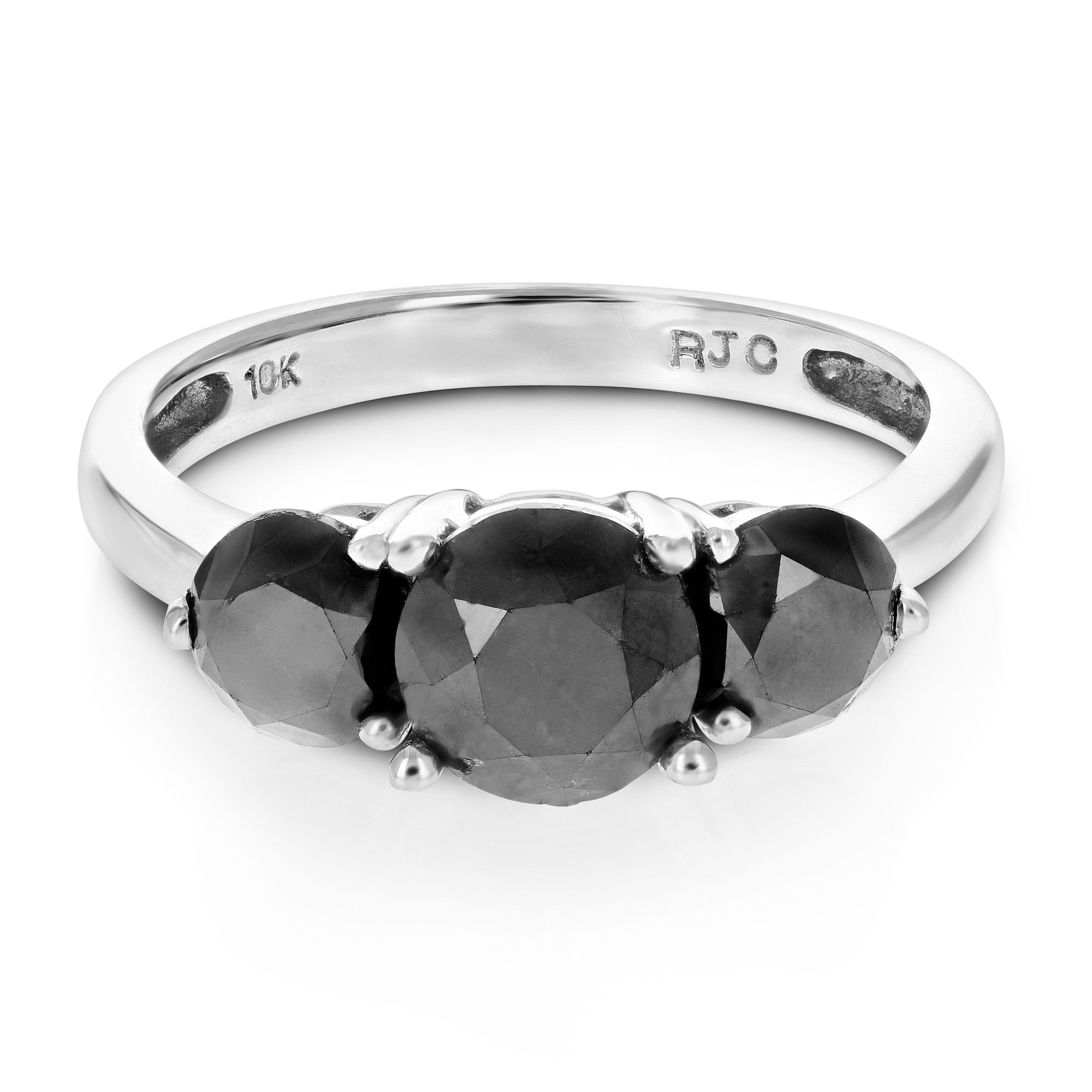 3 cttw 3 Stone Black Diamond Engagement Ring 10K White Gold 3 Prong Size 7