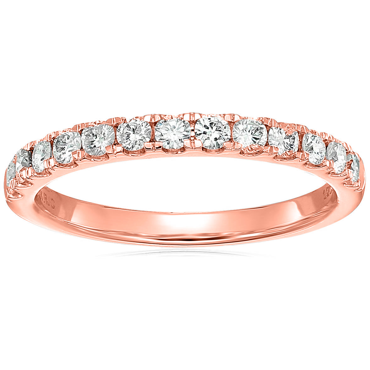 1/2 cttw Round Diamond Wedding Band for Women in 14K Rose Gold 13 Stones Prong Set, Size 4.5-10
