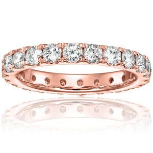 2 cttw Diamond Eternity Ring for Women, Wedding Band in 14K Rose Gold Prong Set, Size 4.5-10