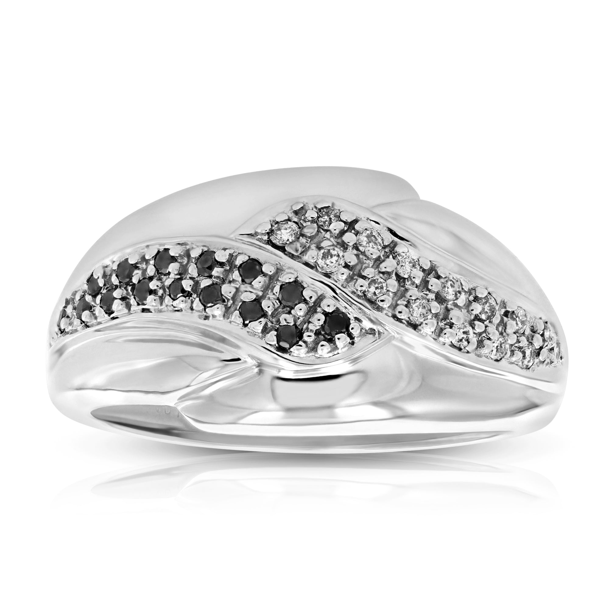 0.18 cttw Black and White Diamond Wedding Band Ring 10K White Gold Swirl Size 7