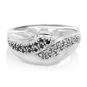 0.18 cttw Black and White Diamond Wedding Band Ring 10K White Gold Swirl Size 7