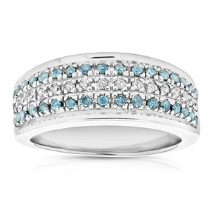 0.55 cttw Blue and White Diamond Wedding Band Bridal Ring 10K White Gold Size 7