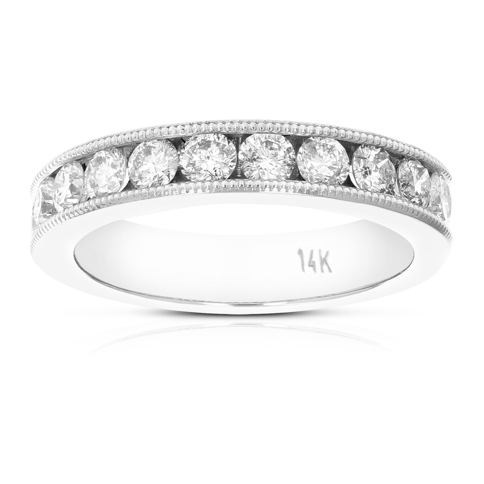 1 cttw SI2-I1 14K White Gold Machine Set With Milgrain Diamond Wedding Band Size 7