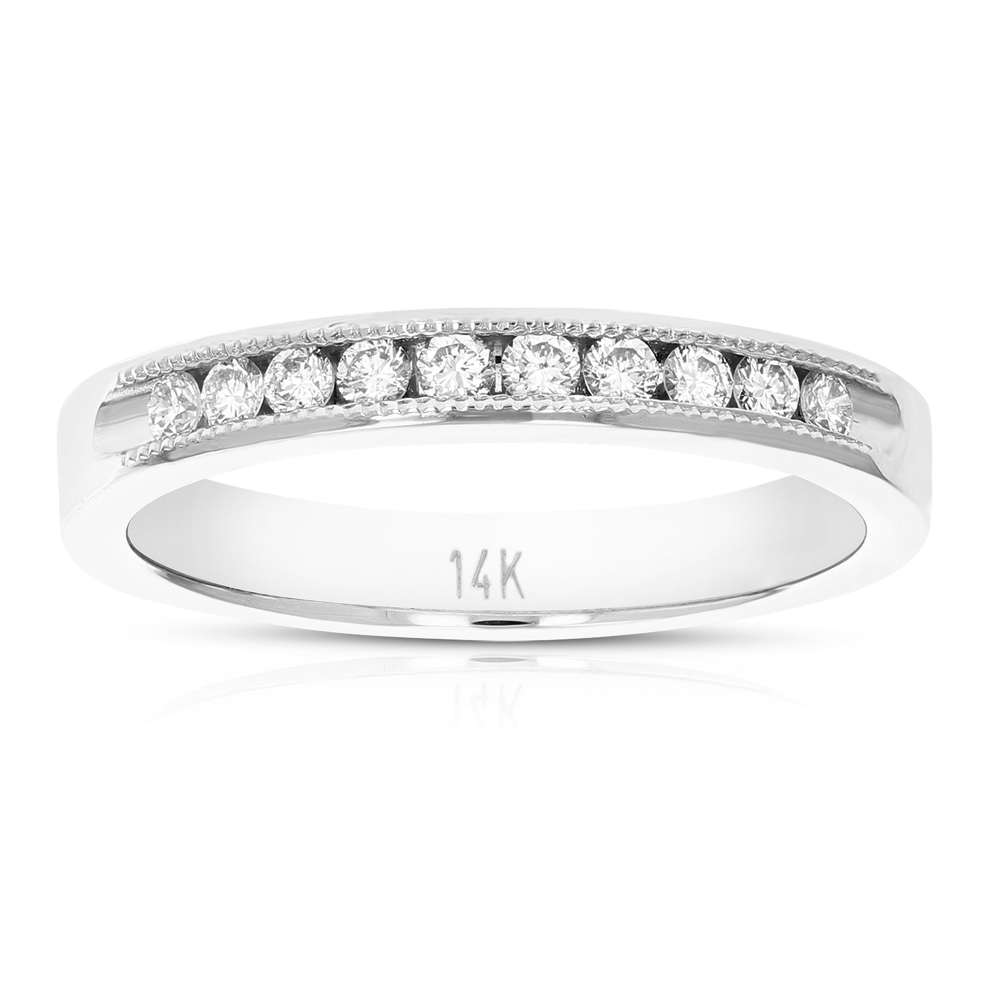 1/2 cttw SI2-I1 14K Gold Machine Set Diamond Wedding Band 10 Stones Size 7