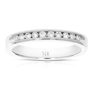 1/2 cttw SI2-I1 14K Gold Machine Set Diamond Wedding Band 10 Stones Size 7