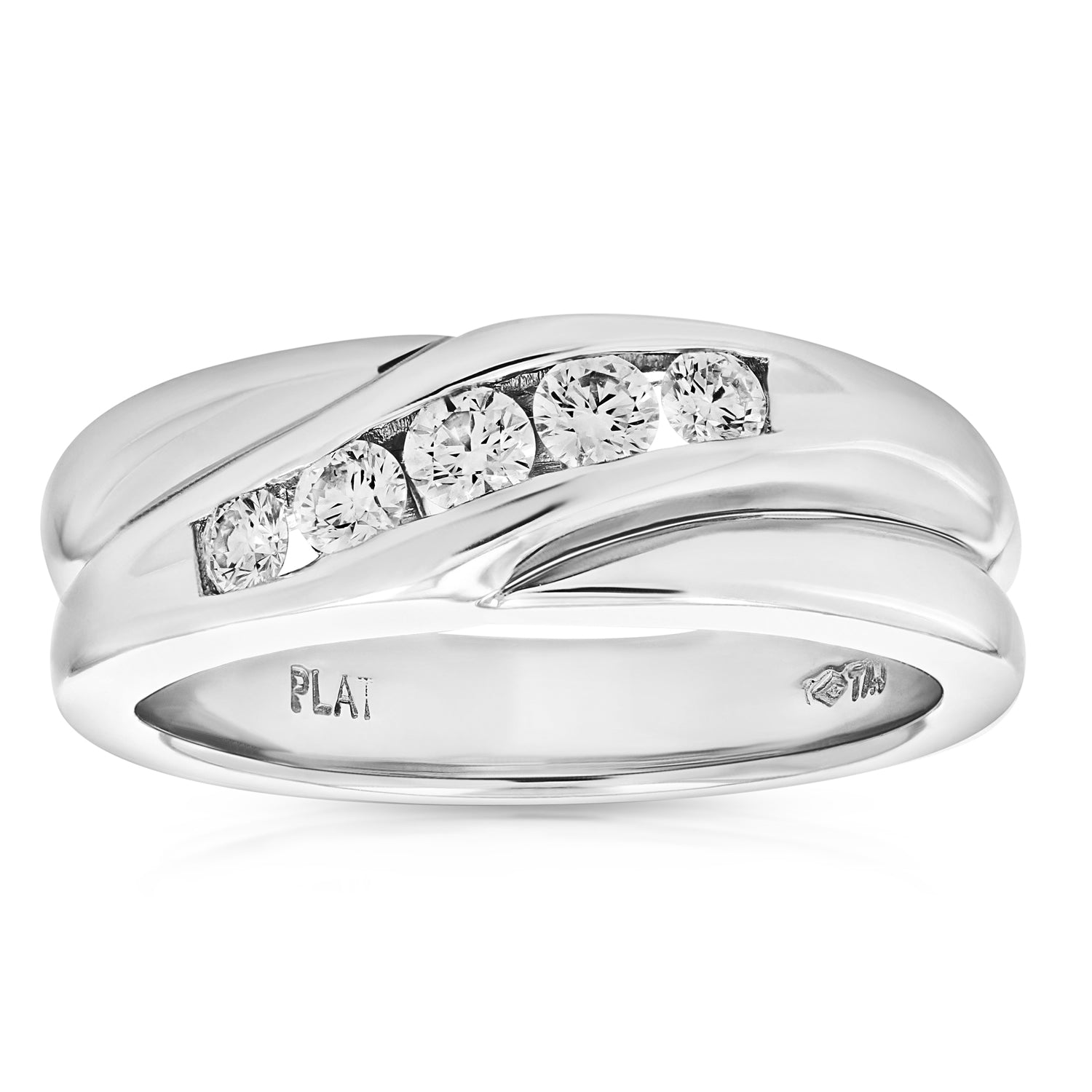1/2 cttw Men's 5 Stone SI1 Clarity Diamond Wedding Ring Platinum Round Size 10