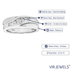 1/2 cttw Men's 5 Stone SI1 Clarity Diamond Wedding Ring Platinum Round Size 10