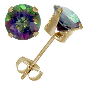 1.80 cttw 6 MM Mystic Topaz Stud Earrings 14K Gold Round Cut with Push Backs