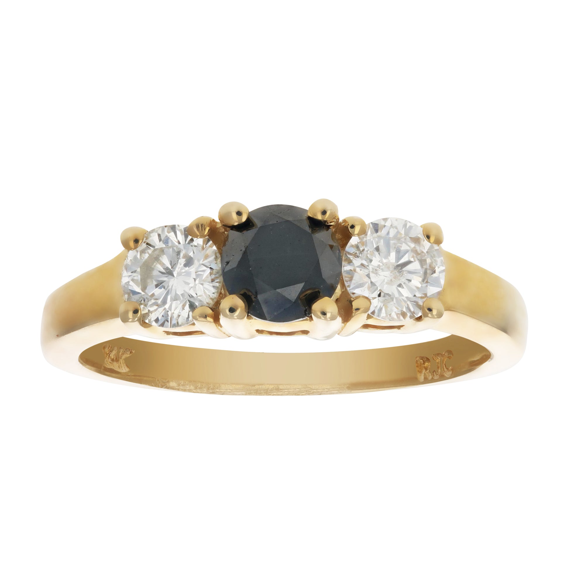 1 cttw 3 Stone Black and White Diamond Engagement Ring 14K Yellow Gold Bridal