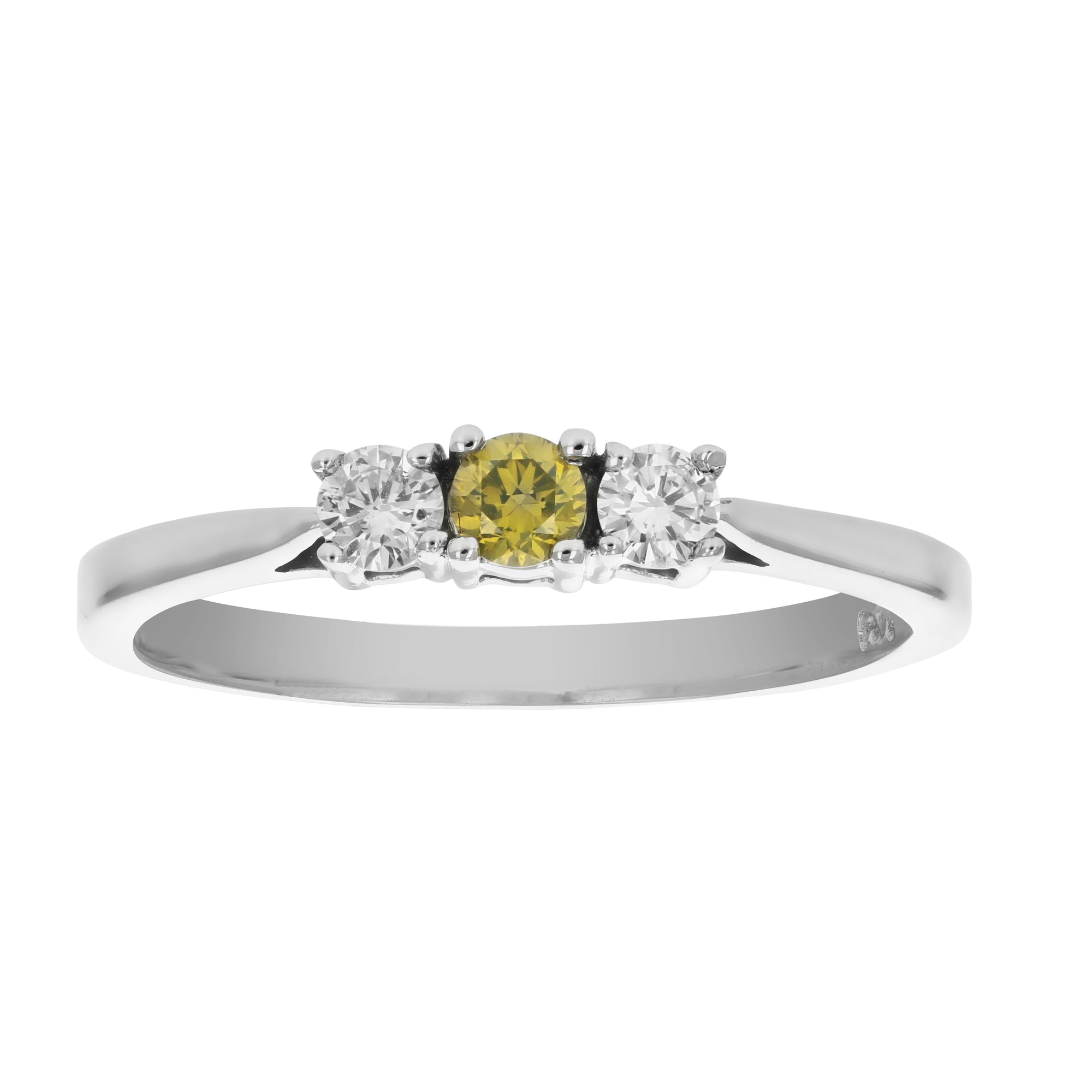 1/4 cttw 3 Stone Yellow and White Diamond Engagement Ring 14K White Gold Size 7