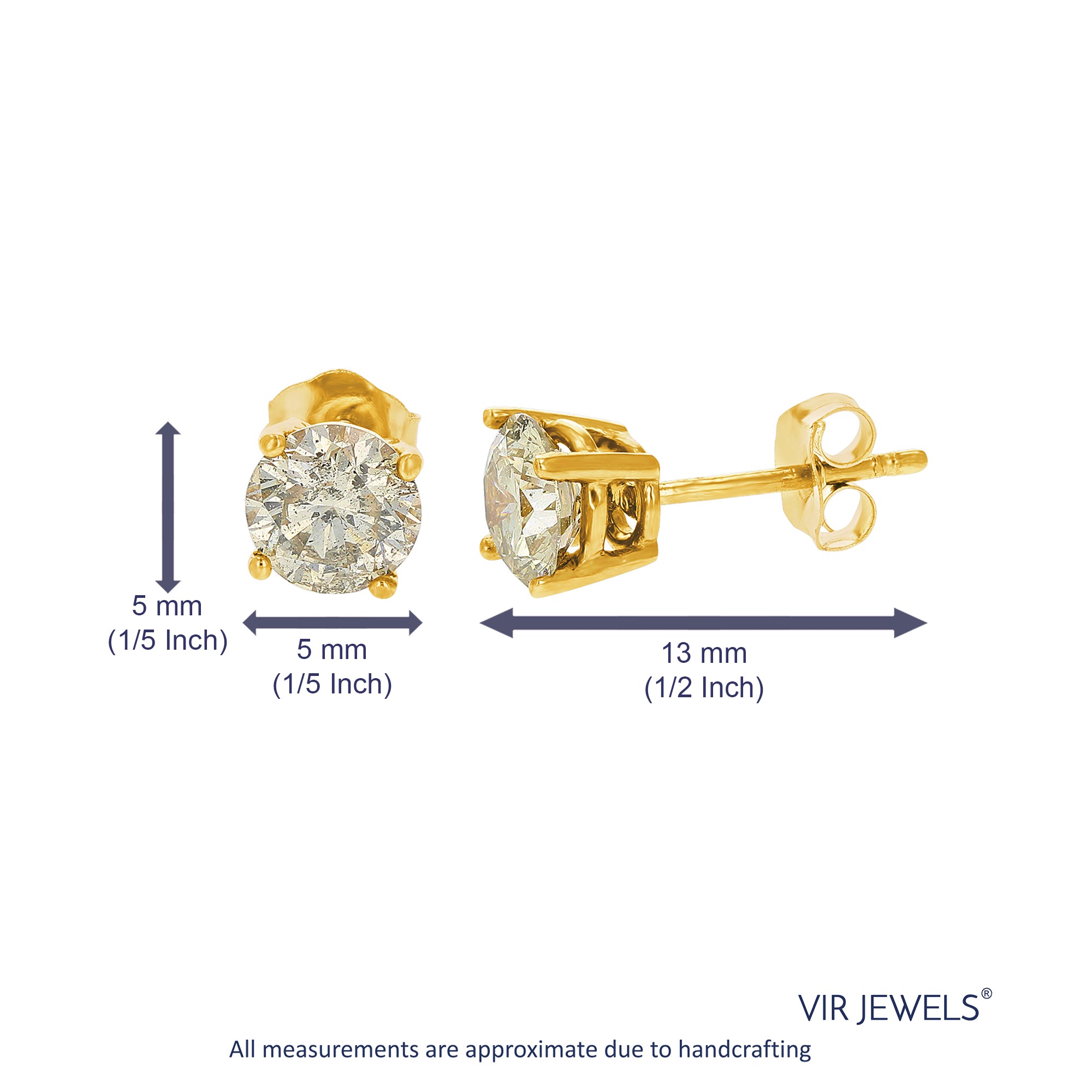 3/4 cttw Champagne Diamond Stud Earrings 14K White or Yellow Gold Round Basket