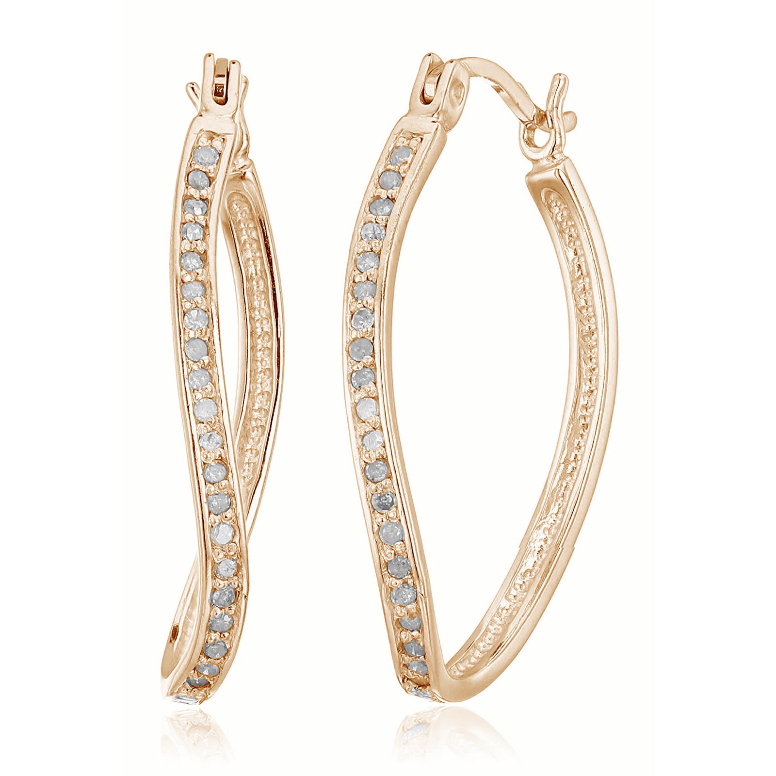 1/4 cttw Diamond Hoop Earrings Rose Gold Plated over .925 Sterling Silver 1 Inch