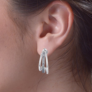 1/10 cttw Diamond Hoop Earrings .925 Sterling Silver With Rhodium Plating