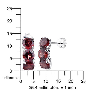 1.75 cttw 3 Stone Garnet Earrings in .925 Sterling Silver with Rhodium Round