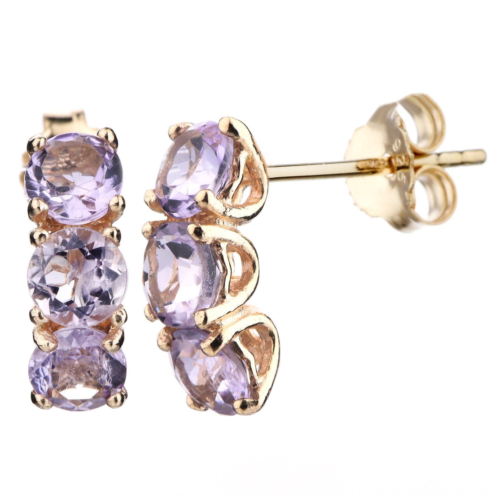 1.75 cttw Purple Amethyst Dangle Earrings Yellow Gold Plated Over Silver 3 Stone