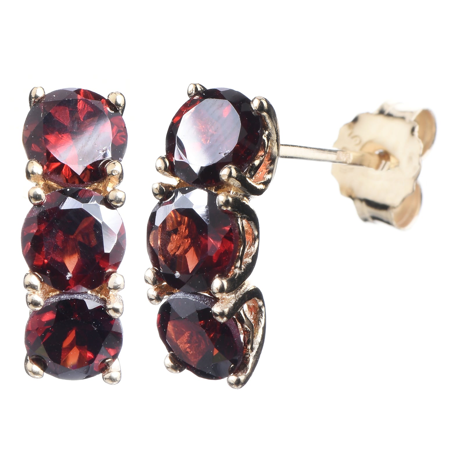 2.50 cttw 3 Stone Garnet Earrings Yellow Gold Plated .925 Sterling Silver