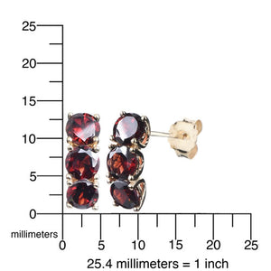 2.50 cttw 3 Stone Garnet Earrings Yellow Gold Plated .925 Sterling Silver