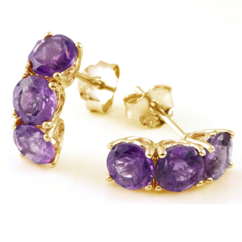 4.50 cttw 3 Stone Amethyst Earrings Yellow Gold Plated .925 Sterling Silver