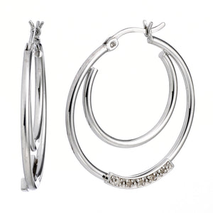 1/20 cttw Diamond Hoop Earrings .925 Sterling Silver With Rhodium Plating
