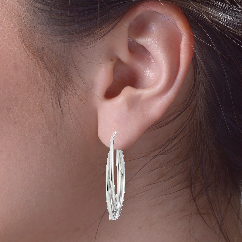 1/10 cttw Blue Diamond Hoop Earrings .925 Sterling Silver With Rhodium Plating