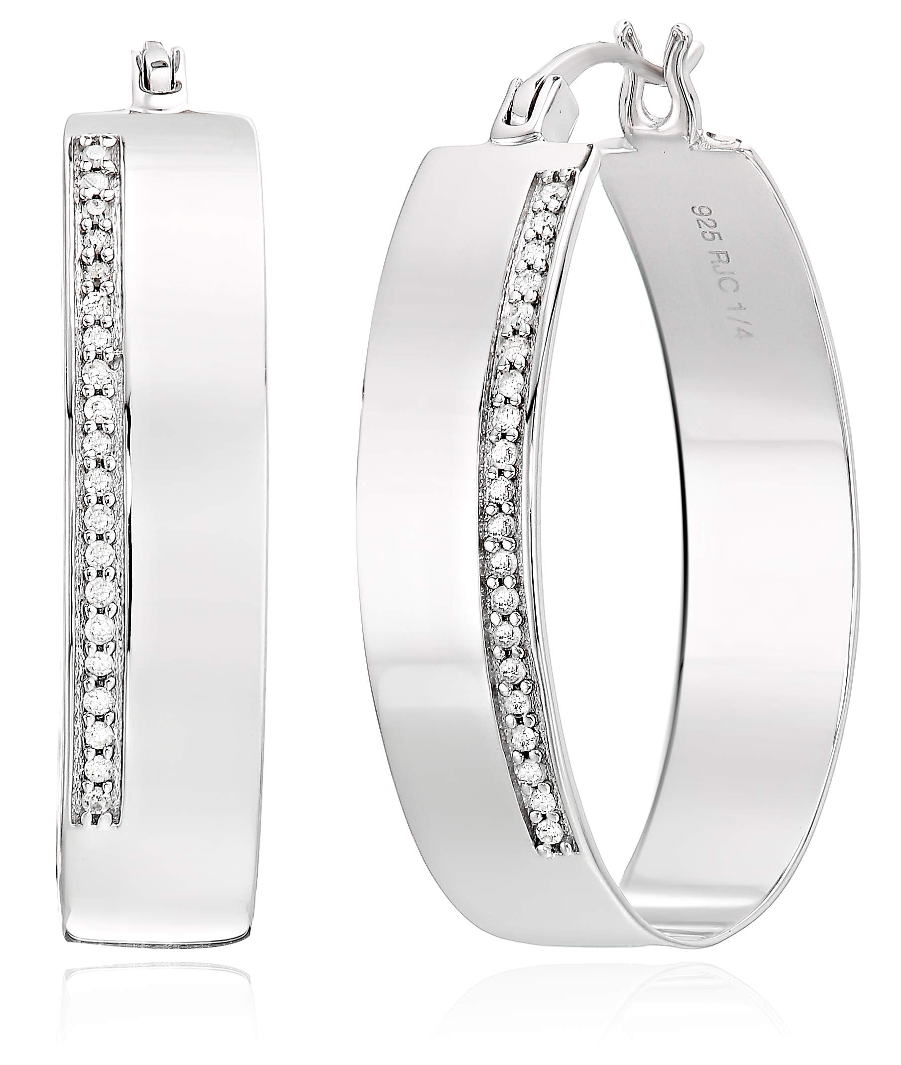 1/4 cttw Diamond Hoop Earrings .925 Sterling Silver with Rhodium Round 1.50 Inch