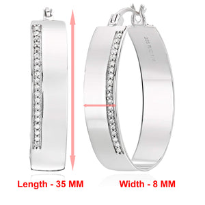 1/4 cttw Diamond Hoop Earrings .925 Sterling Silver with Rhodium Round 1.50 Inch