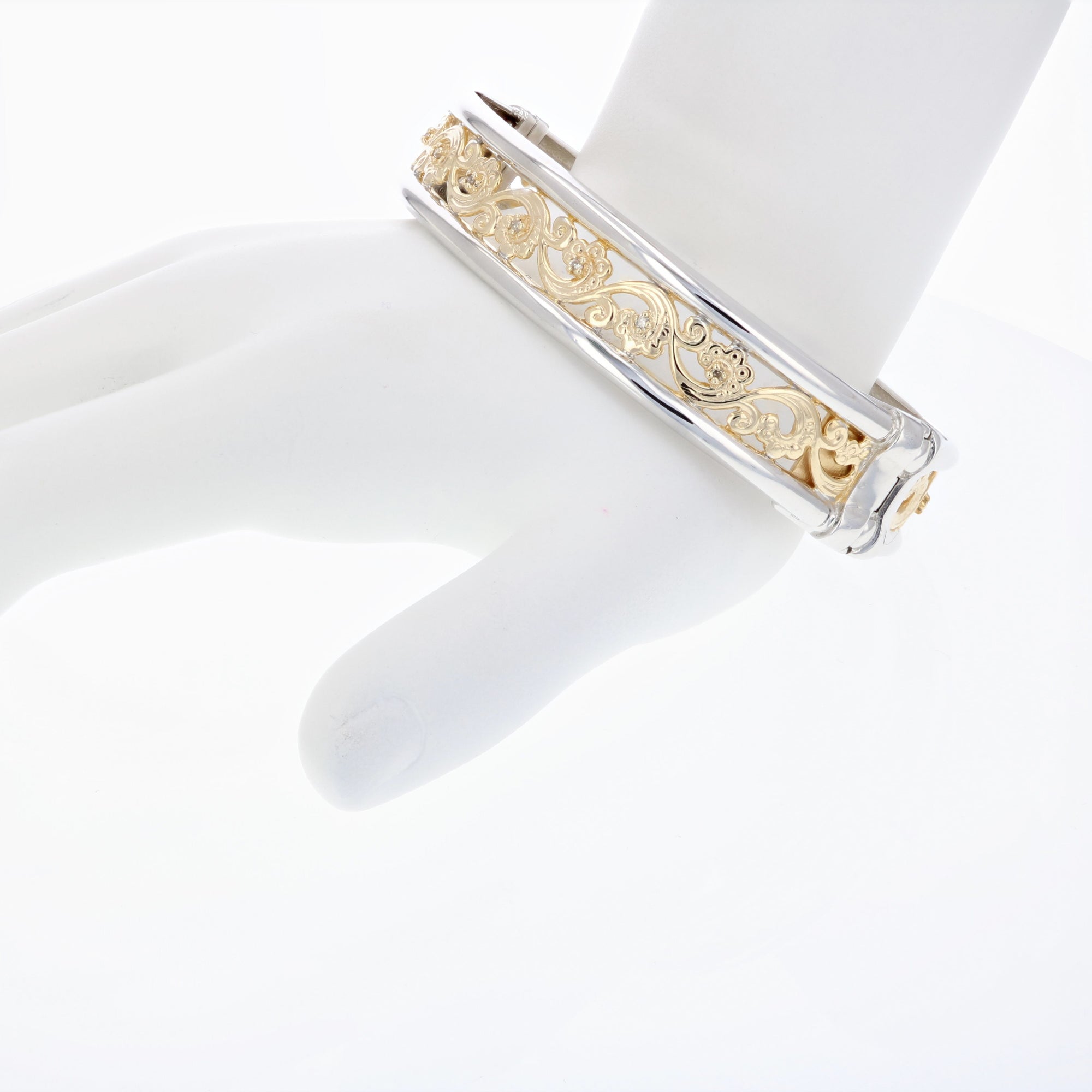 1/5 cttw Diamond Bangle Bracelet Yellow Gold Plated over Silver Swirl Style