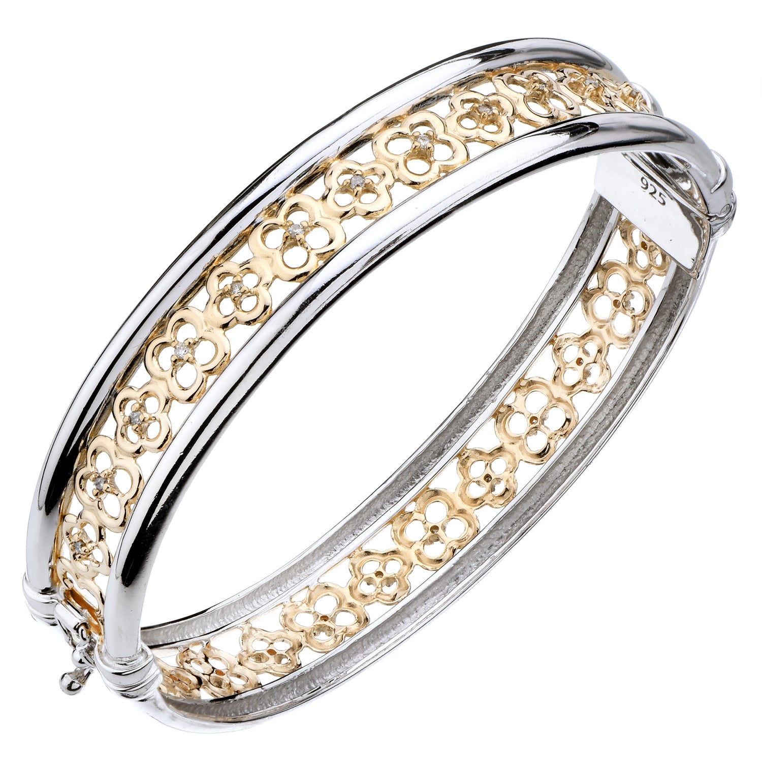 1/4 cttw Diamond Bangle Bracelet Yellow Gold Plated Over Sterling Silver