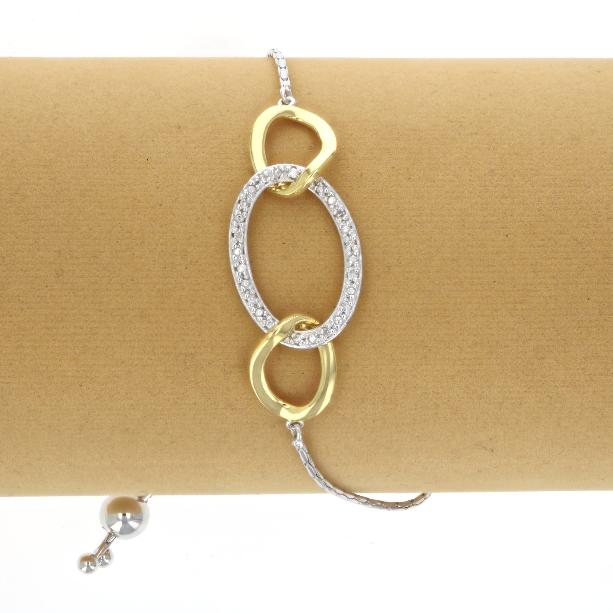 1/10 cttw Diamond Bolo Bracelet Yellow Gold Plated over Sterling Silver Circles