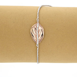 1/20 cttw Diamond Bolo Bracelet Rose Gold Plated Over .925 Sterling Silver (Leaf)