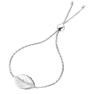 1/20 cttw Diamond Bolo Bracelet .925 Sterling Silver Leaf Adjustable Length