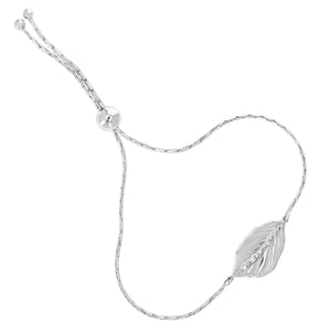 1/20 cttw Diamond Bolo Bracelet .925 Sterling Silver Leaf Adjustable Length