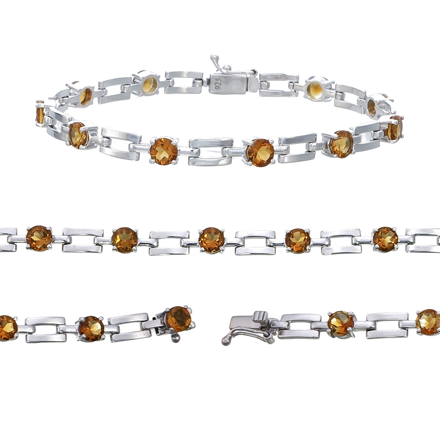 3.50 cttw Citrine Bracelet in .925 Sterling Silver with Rhodium Plating Round