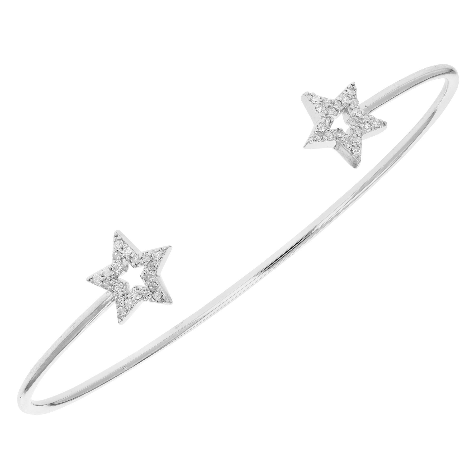 0.23 cttw Diamond Bangle Bracelet .925 Sterling Silver With Rhodium Star