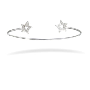 0.23 cttw Diamond Bangle Bracelet .925 Sterling Silver With Rhodium Star