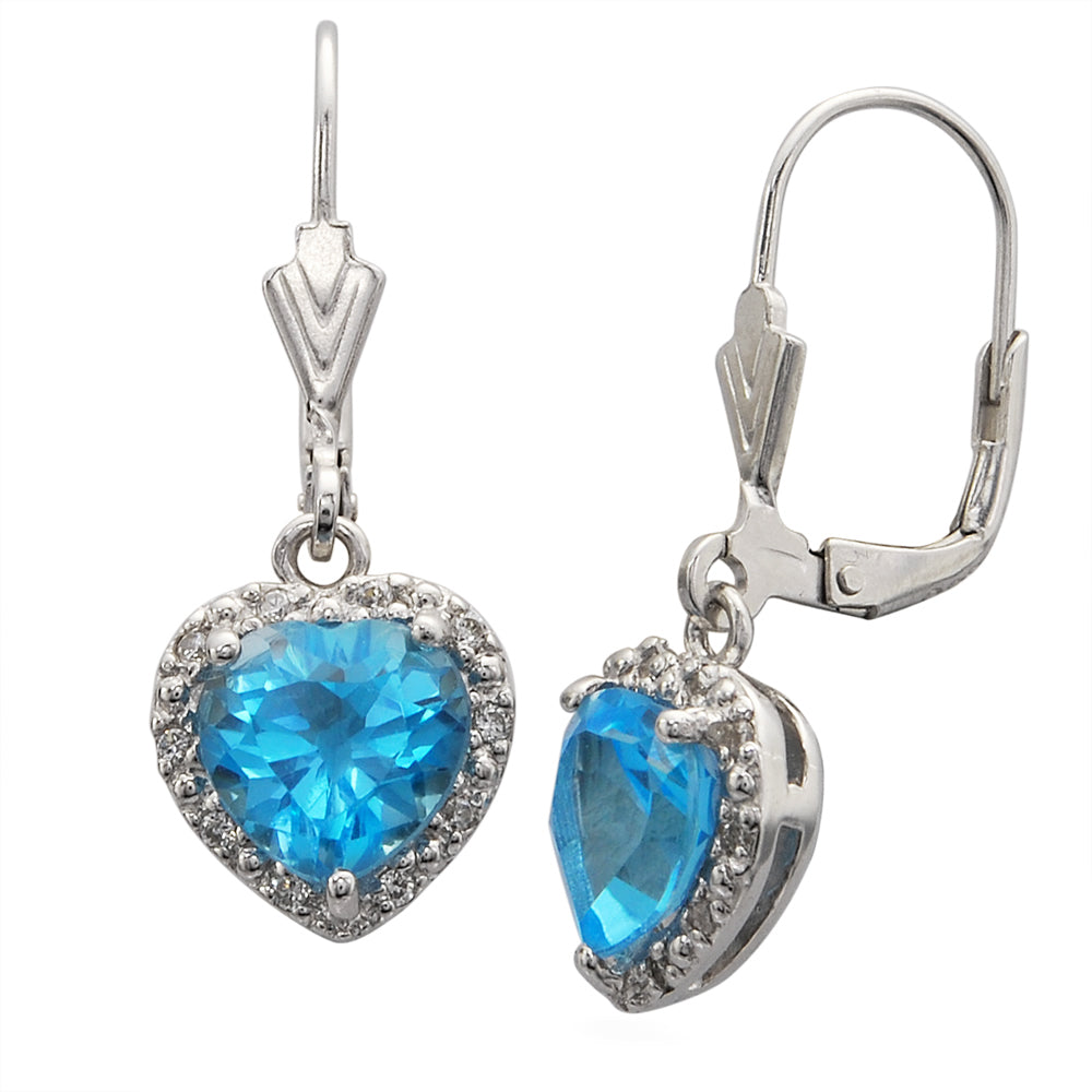 2.75 cttw Swiss Blue Topaz Dangle Earrings .925 Sterling Silver 7 MM Heart Shape