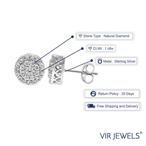 1 cttw Round Diamond Stud Earrings in .925 Sterling Silver With Rhodium
