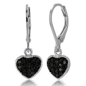 1/3 cttw Black Diamond Dangle Earrings .925 Sterling Silver With Rhodium Heart