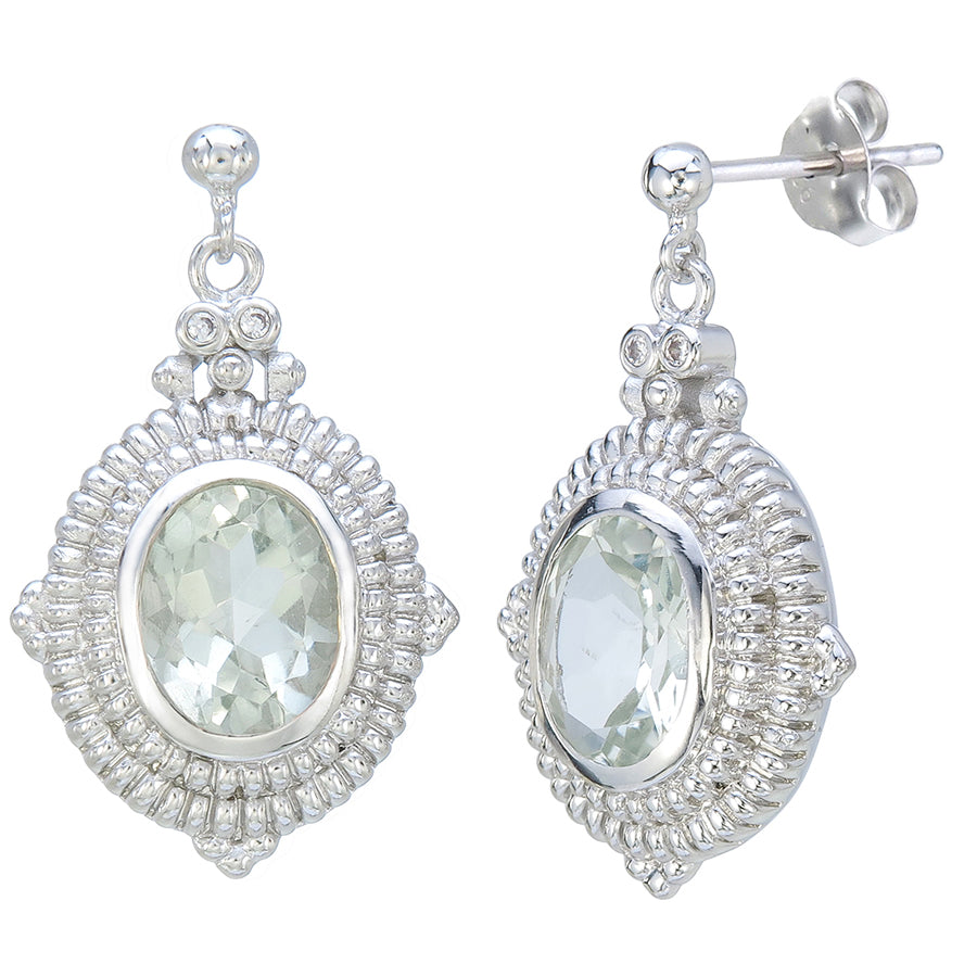 3.30 cttw Green Amethyst Dangle Earrings Brass With Rhodium Plating 10x8 MM Oval