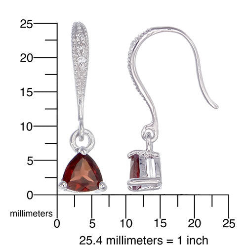 3/4 cttw Garnet Dangle Earrings .925 Sterling Silver With Rhodium 5 MM Trillion