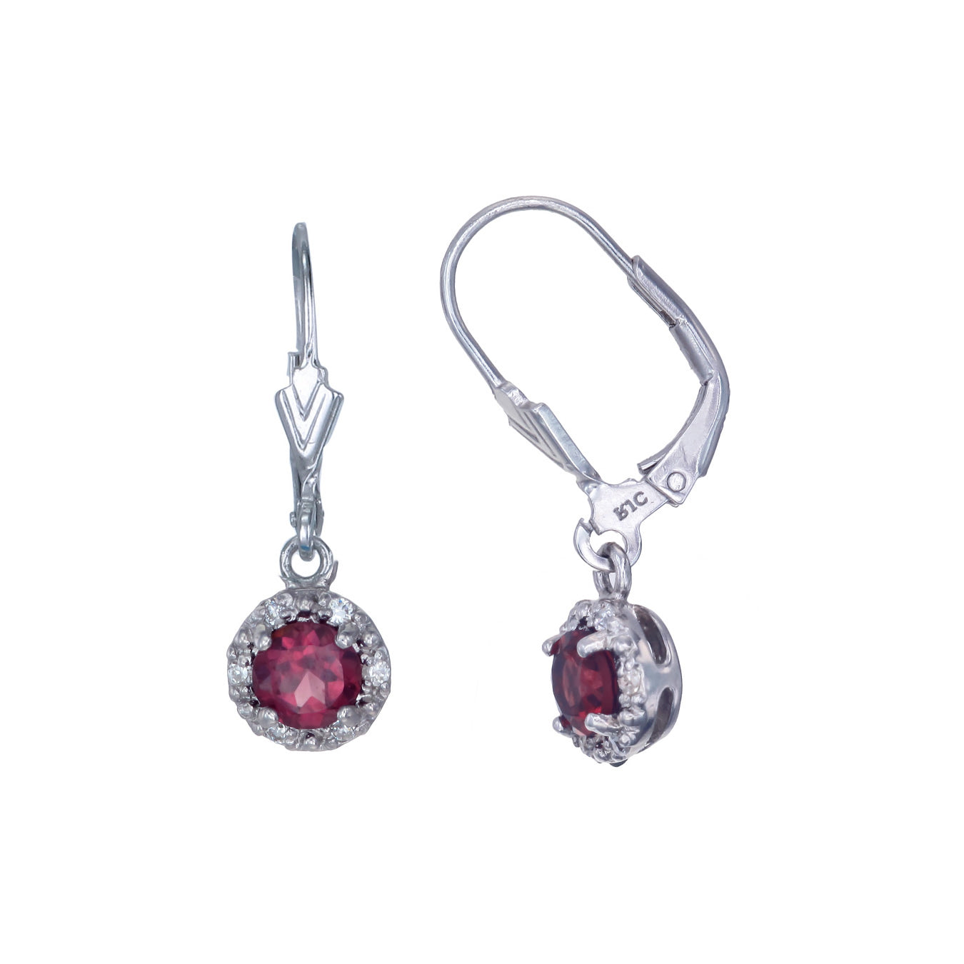 0.90 cttw Garnet Dangle Earrings .925 Sterling Silver With Rhodium 5 MM Round