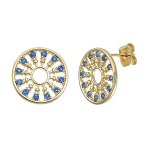 1/5 cttw Blue Sapphire Stud Earrings Brass With Rhodium Plating Circle Design
