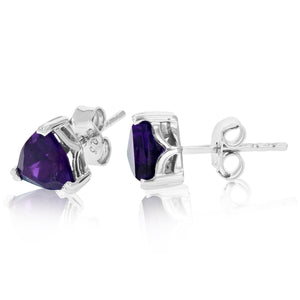 1.20 cttw Purple Amethyst Stud Earrings .925 Sterling Silver 6 MM Trillion